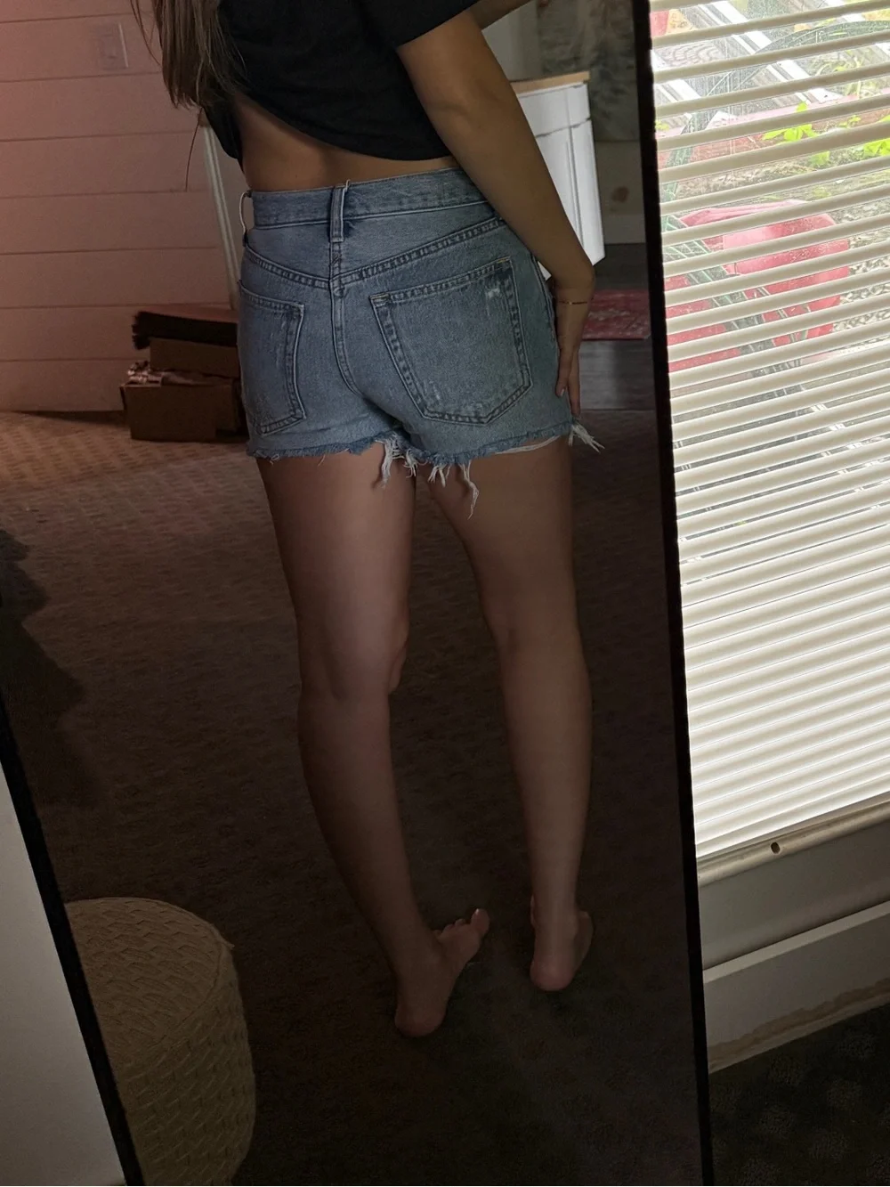 We The Free Light Blue Distressed Denim Shorts